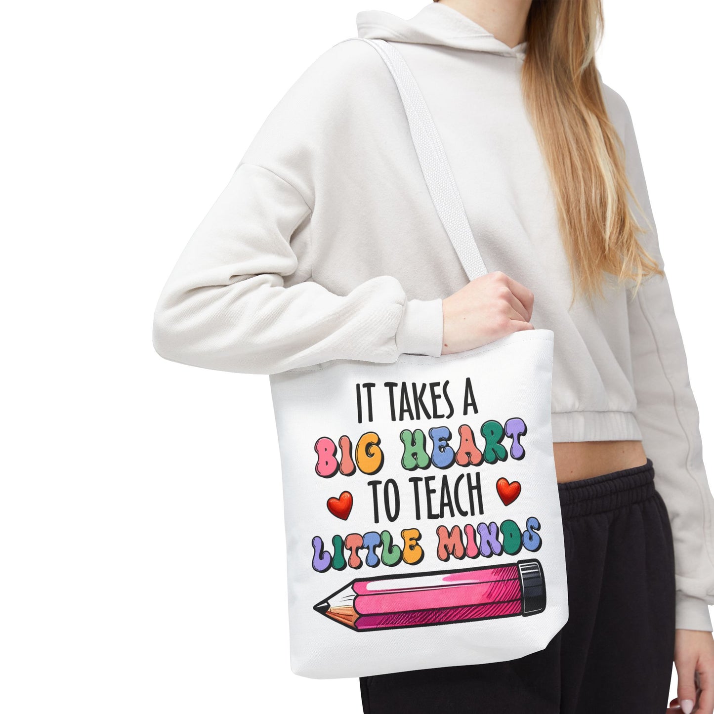 Big Heart Teacher Tote Bag - Colorful Design for Educators