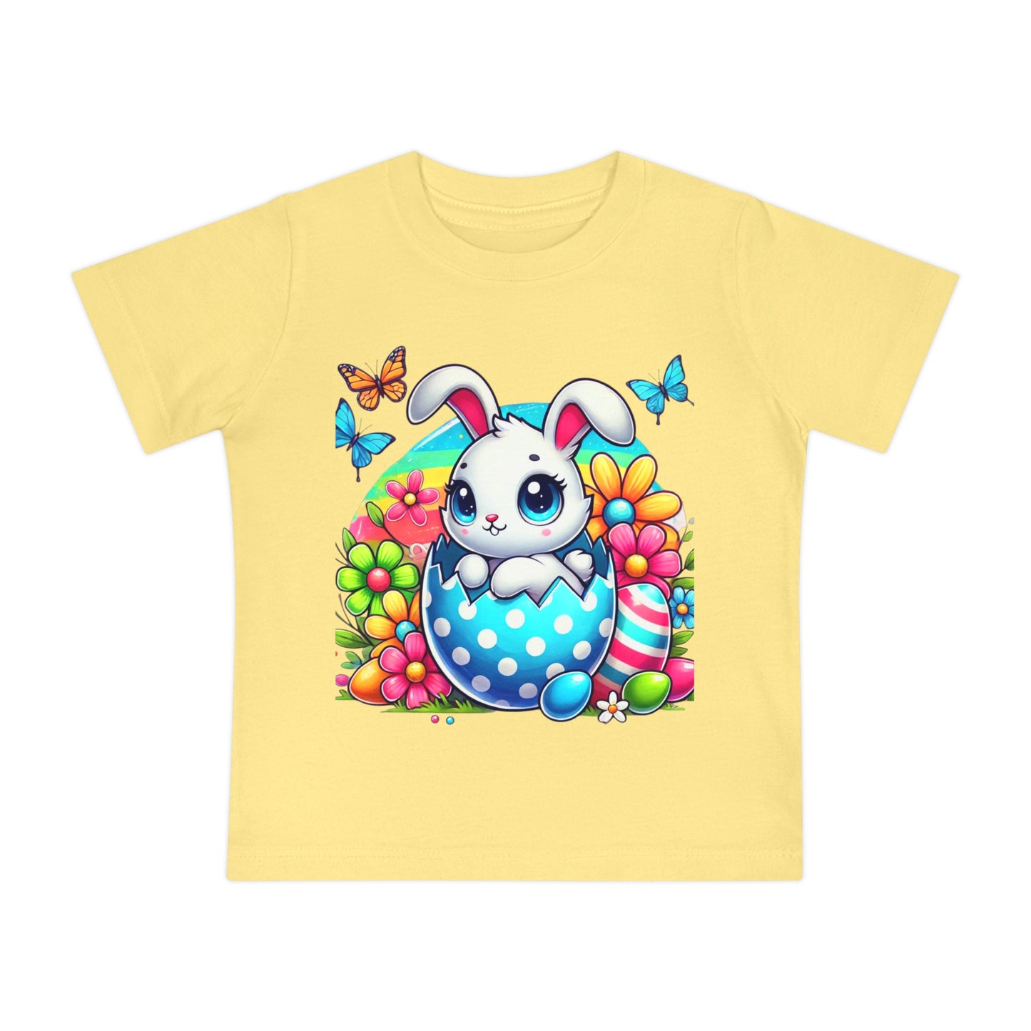 Cute Bunny Easter Baby T-Shirt - Short Sleeve Floral Design
