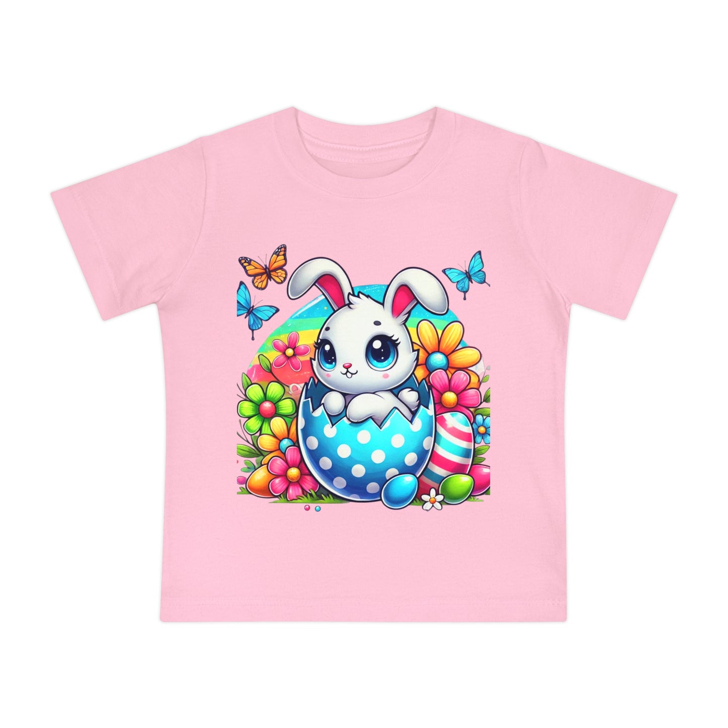 Cute Bunny Easter Baby T-Shirt - Short Sleeve Floral Design