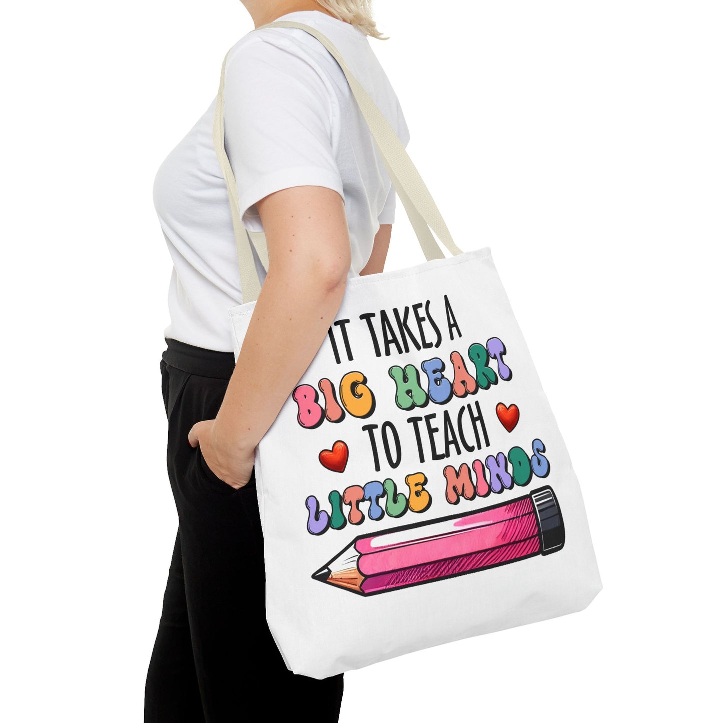 Big Heart Teacher Tote Bag - Colorful Design for Educators