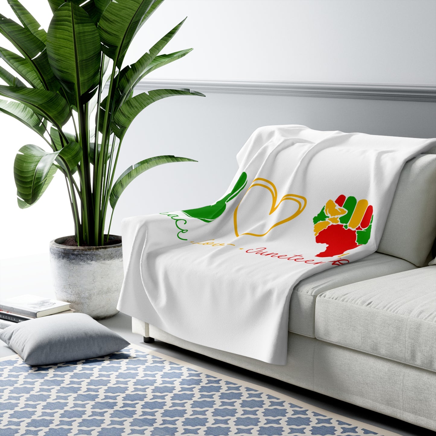 Juneteenth Sherpa Fleece Blanket - Cozy Peace, Love, Africa Design