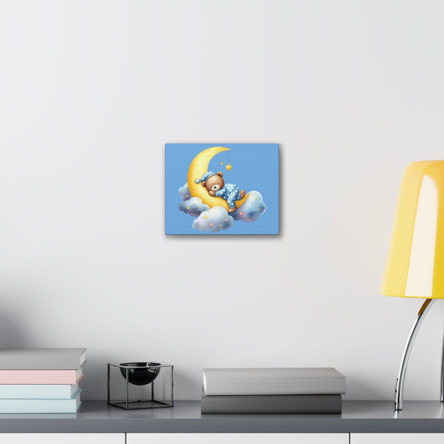 Cute Bear on Moon Canvas Art - Sweet Dreams Wall Decor for Kids' Rooms