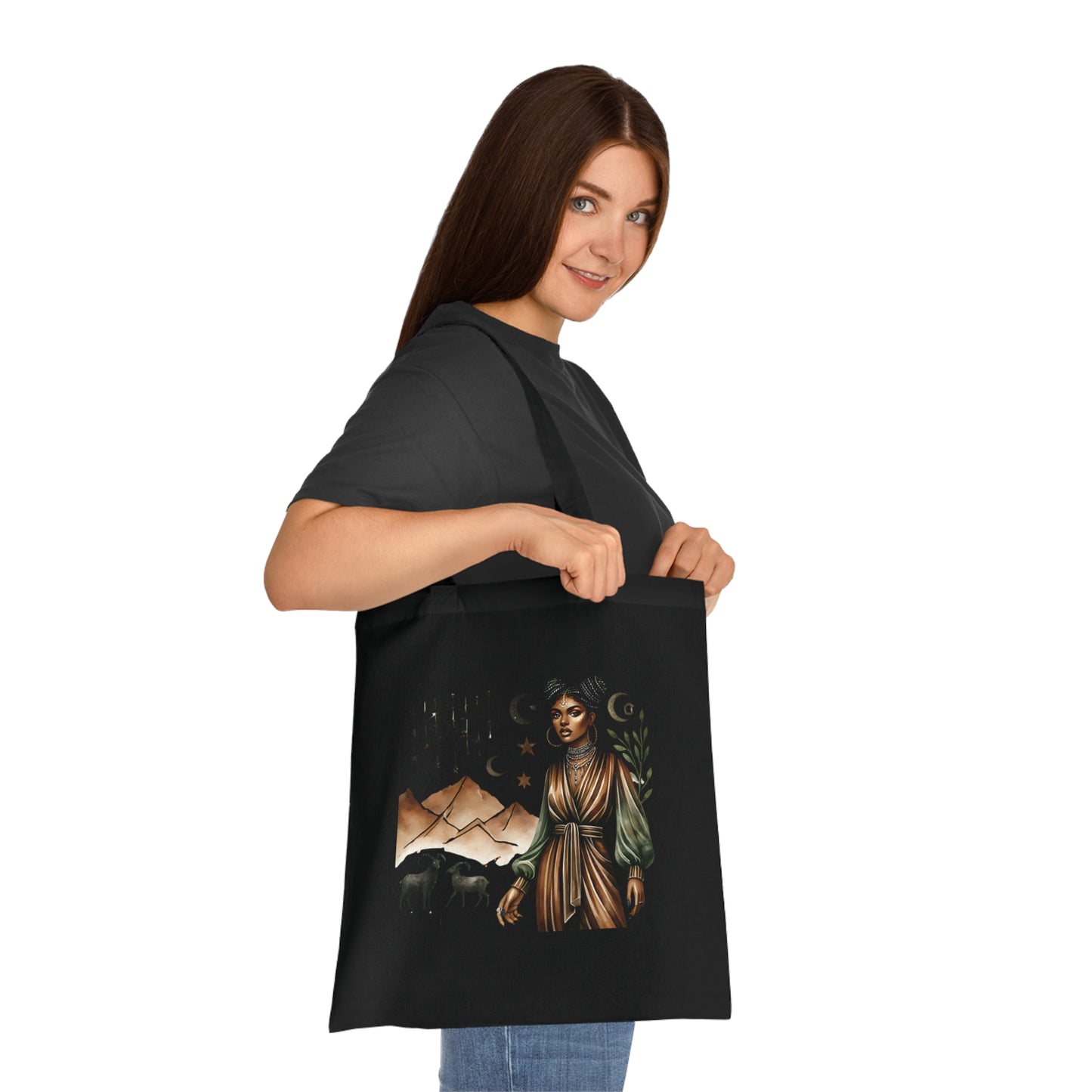 Capricorn Zodiac Cotton Tote — Astrology Horoscope Tote Bag with Capricorn Woman Illustration