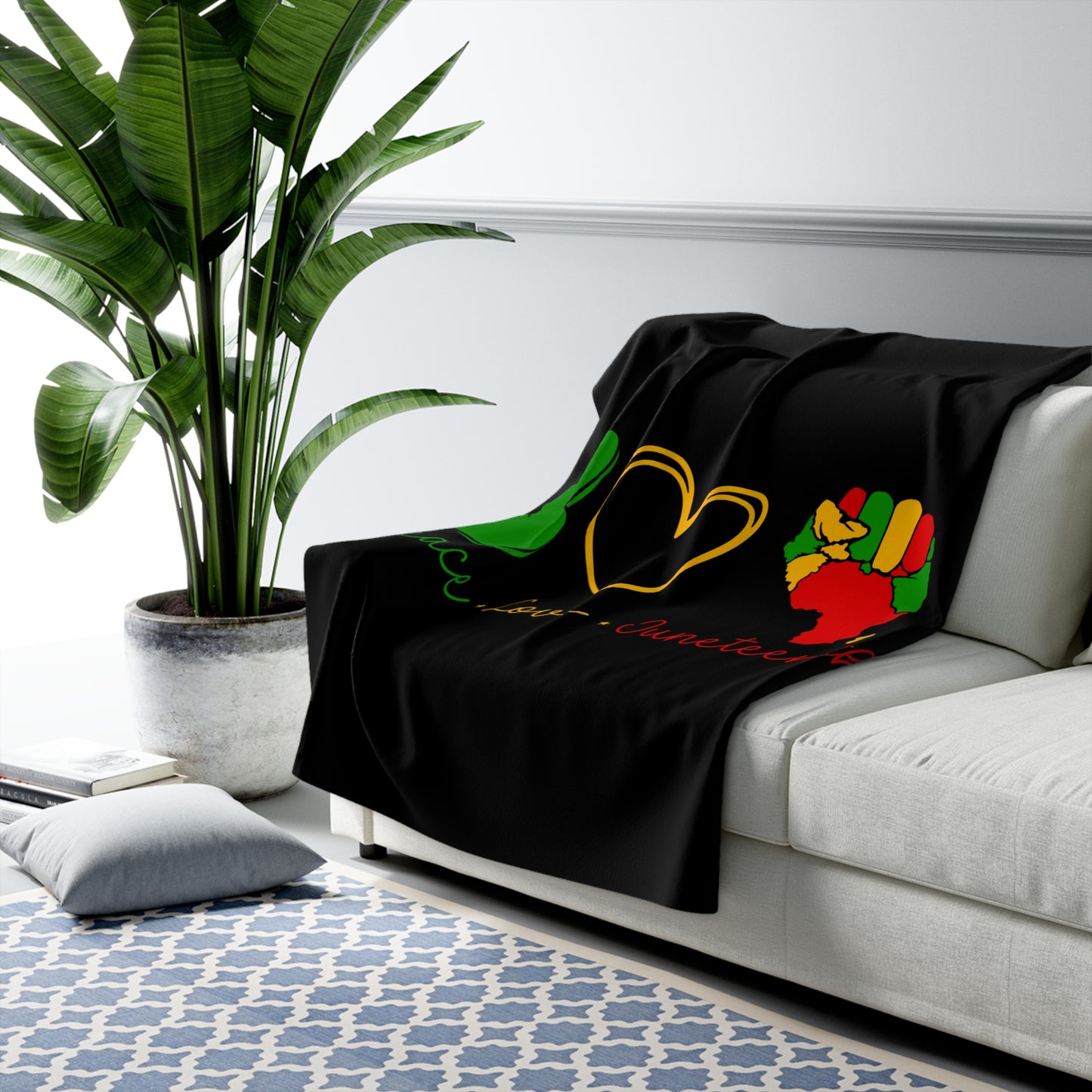 Peace, Love, Juneteenth Sherpa Fleece Blanket | Cozy Afrocentric Home Decor