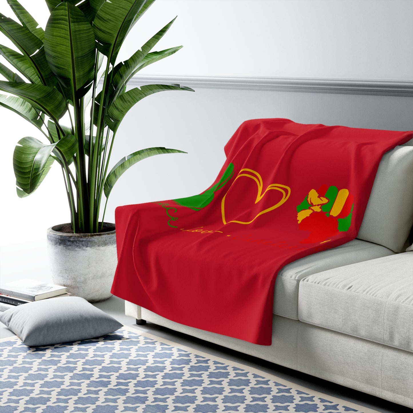 Sherpa Fleece Blanket - Peace, Love & Juneteenth Design