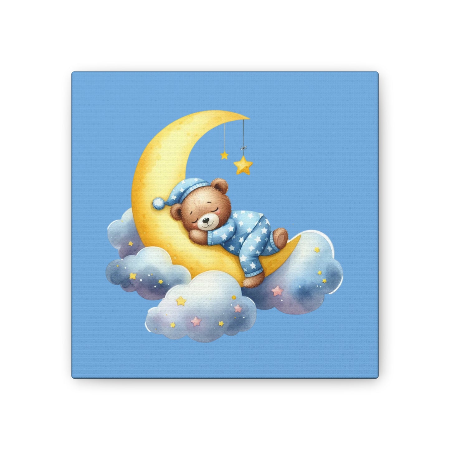 Cute Bear on Moon Canvas Art - Sweet Dreams Wall Decor for Kids' Rooms