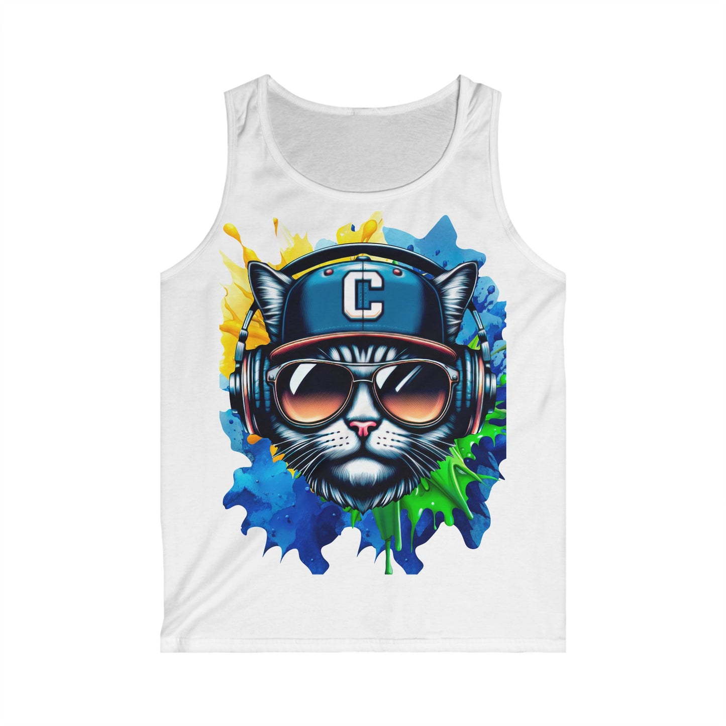 Cool Cat Headphones Men's Softstyle Tank Top - Vibrant Graphic Tee for Music Lovers