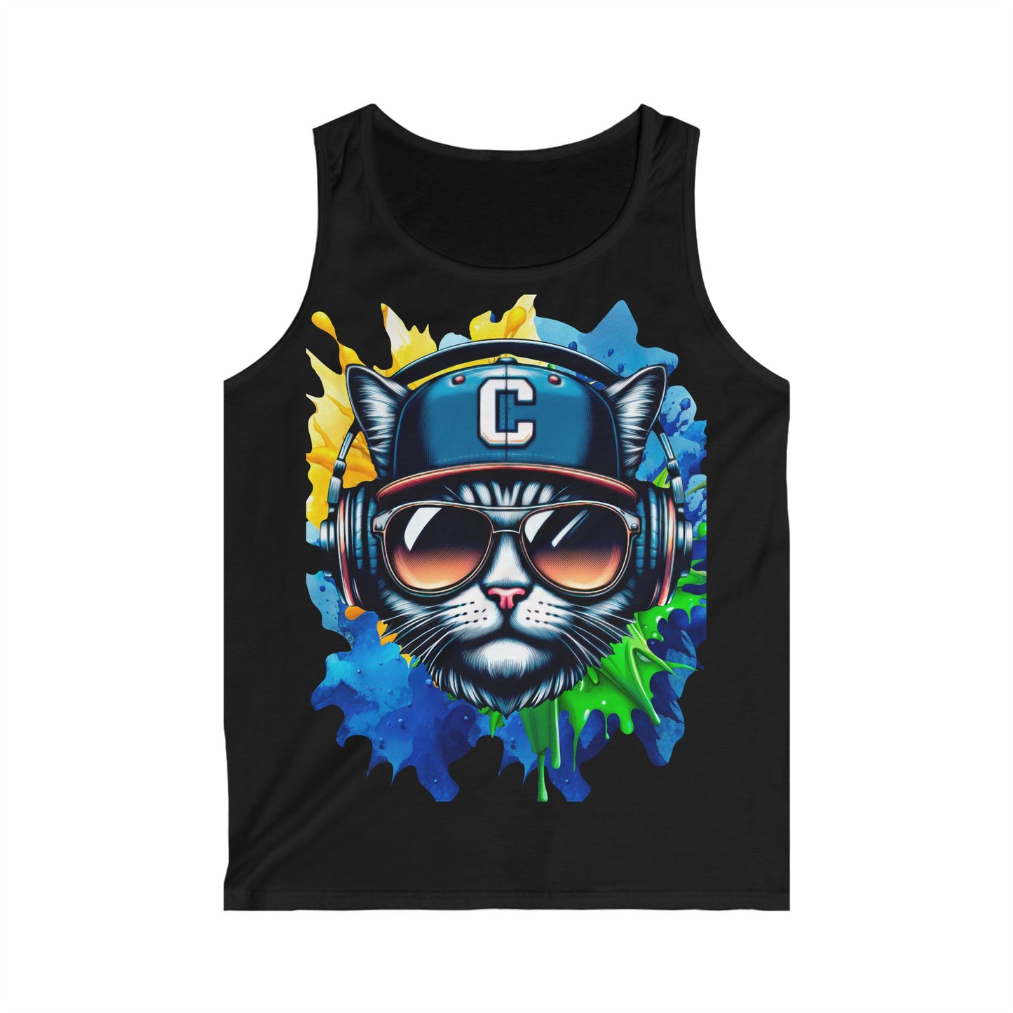 Cool Cat Headphones Men's Softstyle Tank Top - Vibrant Graphic Tee for Music Lovers