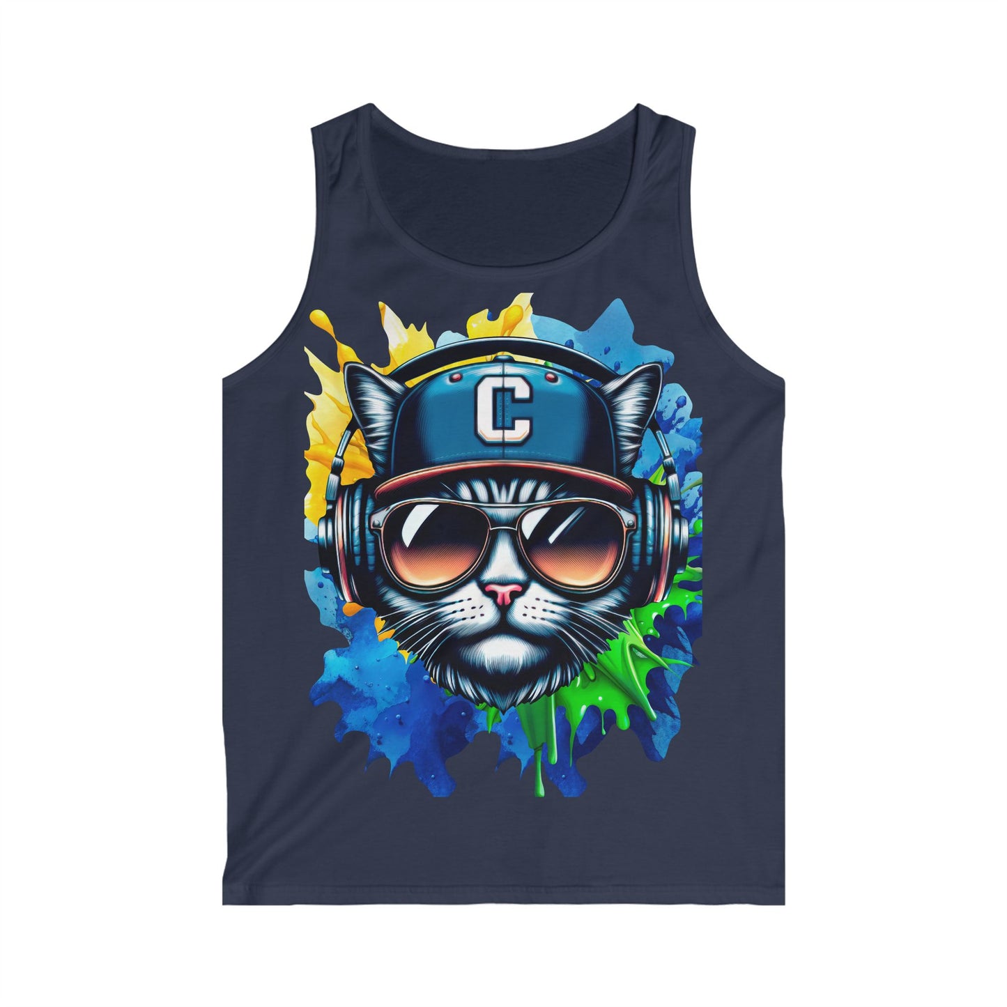 Cool Cat Headphones Men's Softstyle Tank Top - Vibrant Graphic Tee for Music Lovers