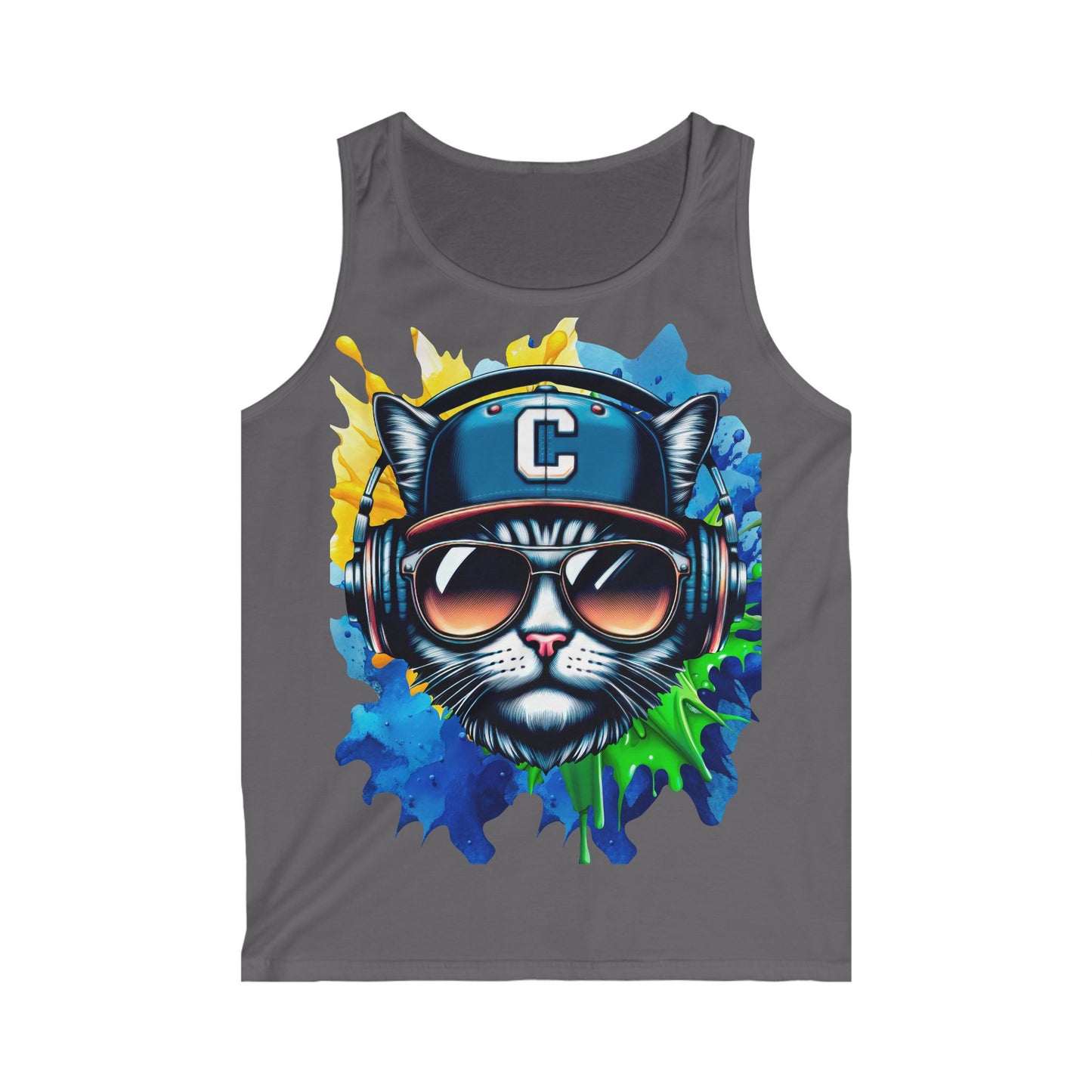 Cool Cat Headphones Men's Softstyle Tank Top - Vibrant Graphic Tee for Music Lovers