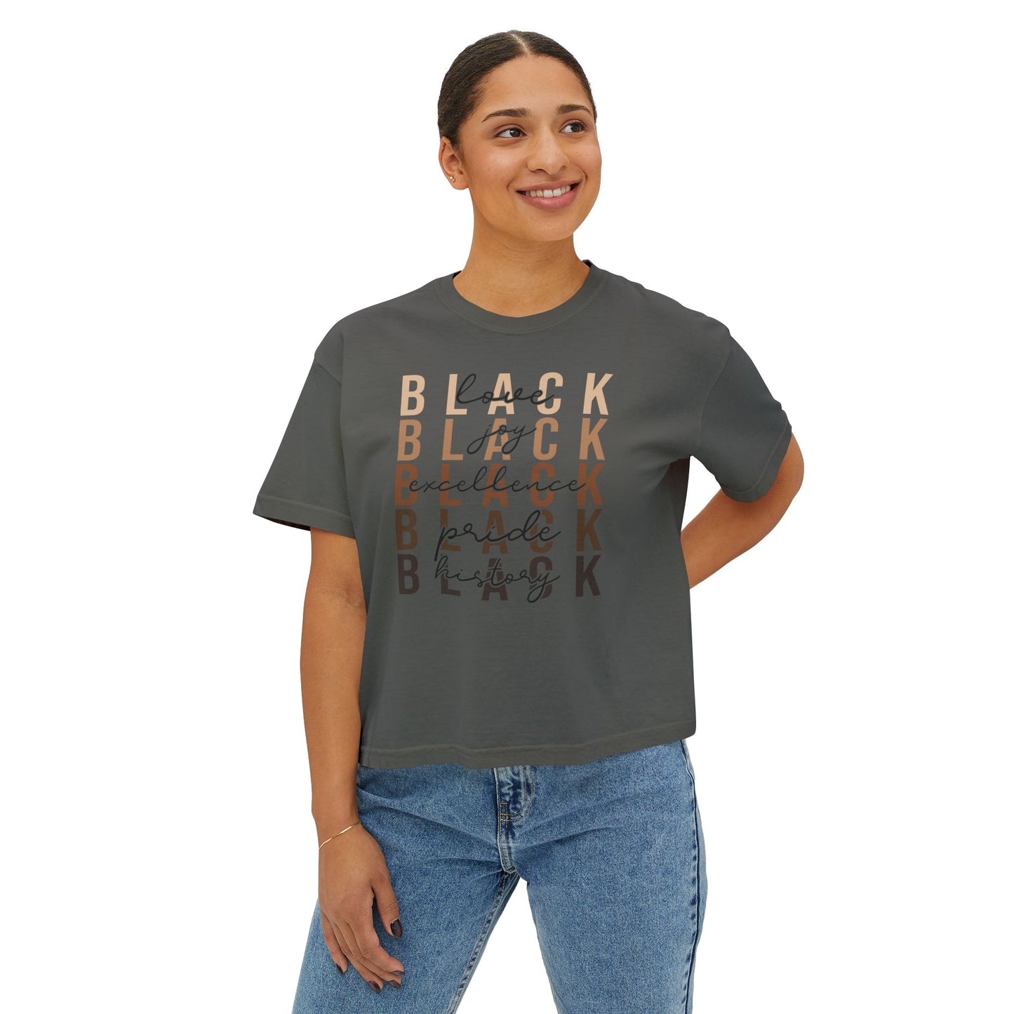 Empowering Women's Boxy Tee - Love, Joy, Excellence in Black History