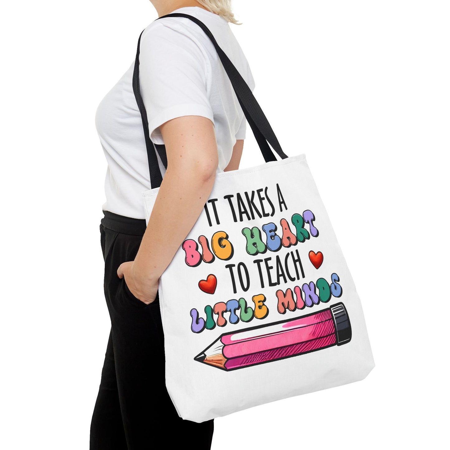 Big Heart Teacher Tote Bag - Colorful Design for Educators