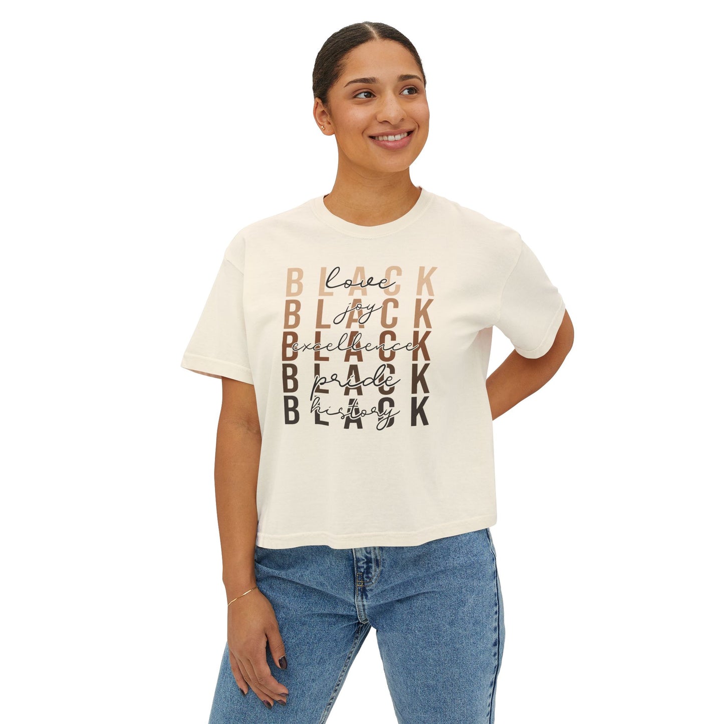 Empowering Women's Boxy Tee - Love, Joy, Excellence in Black History