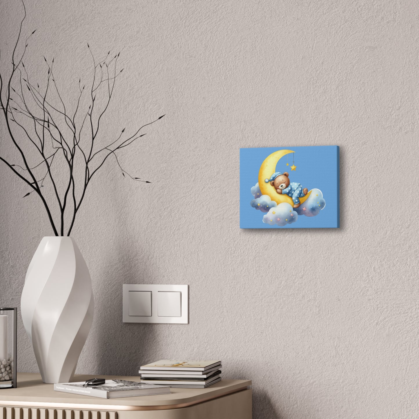 Cute Bear on Moon Canvas Art - Sweet Dreams Wall Decor for Kids' Rooms