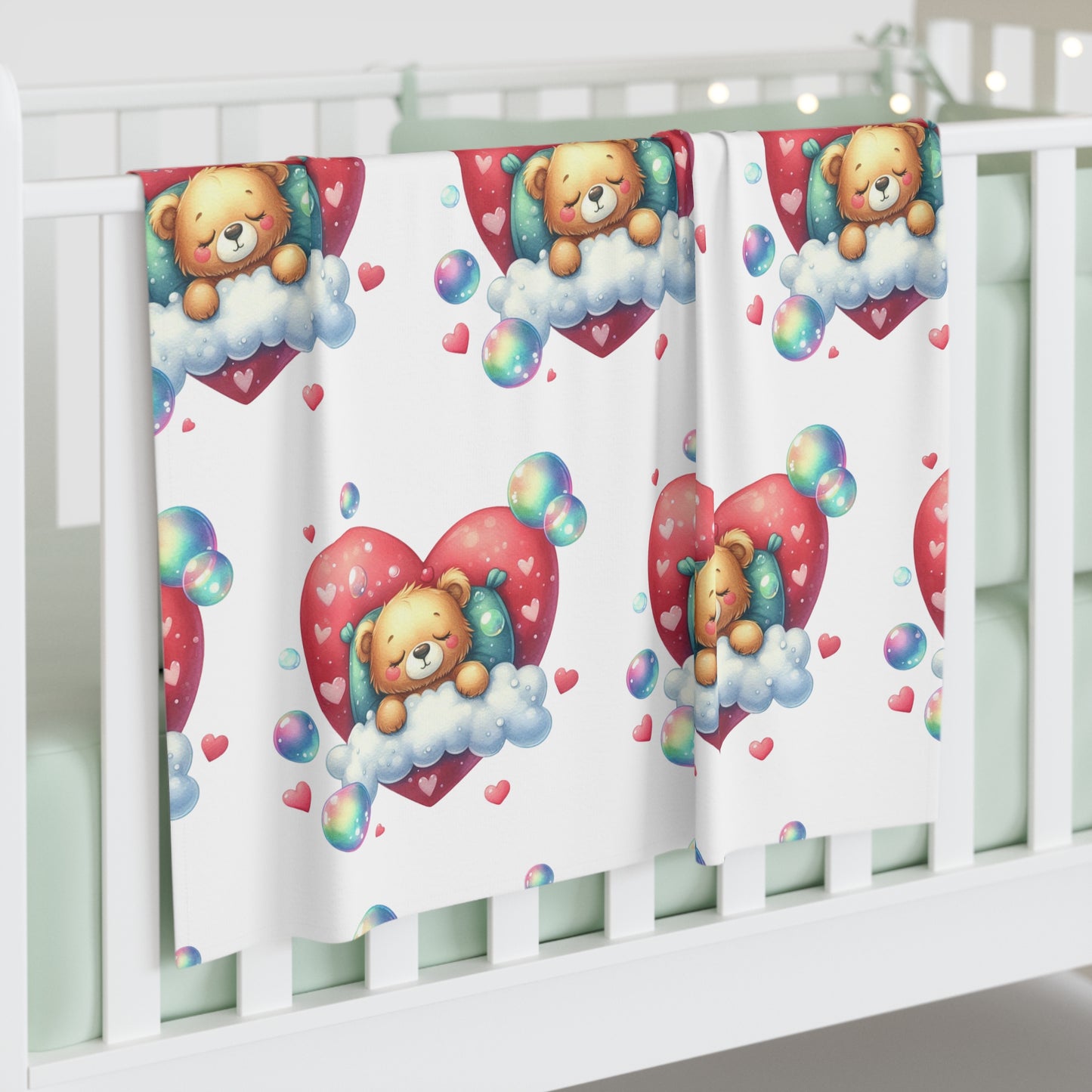 Cute Heart Pattern Baby Swaddle Blanket with Bubble and Puppy Design