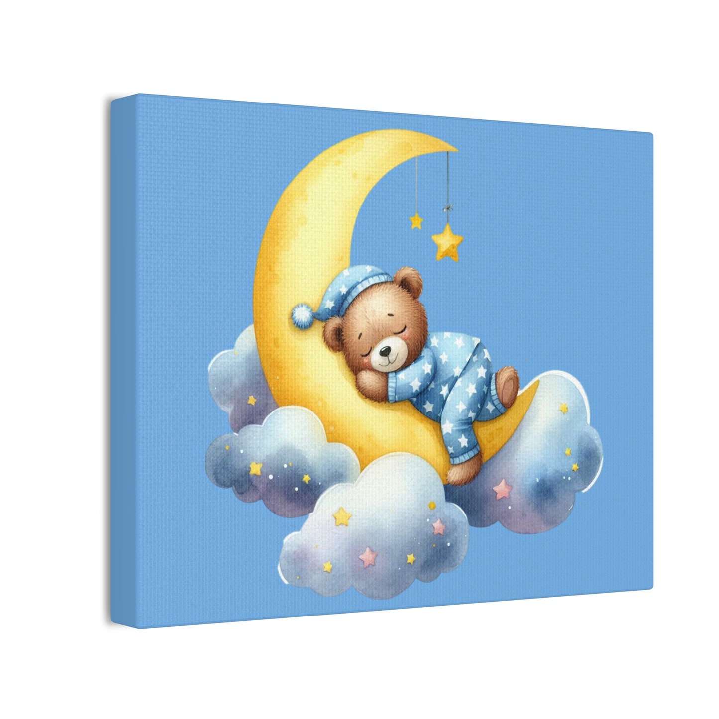 Cute Bear on Moon Canvas Art - Sweet Dreams Wall Decor for Kids' Rooms