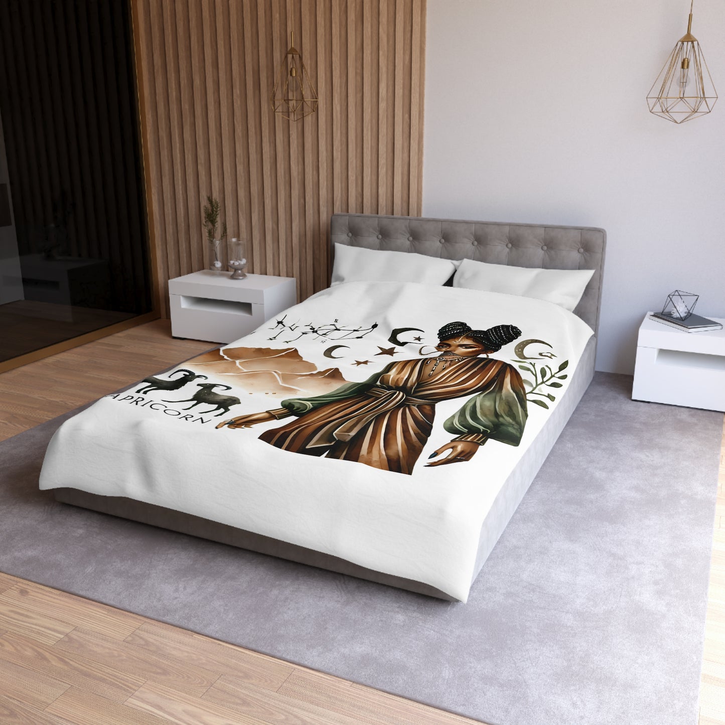 Capricorn Zodiac Duvet Cover — Elegant Earth-Toned Astrology Bedding