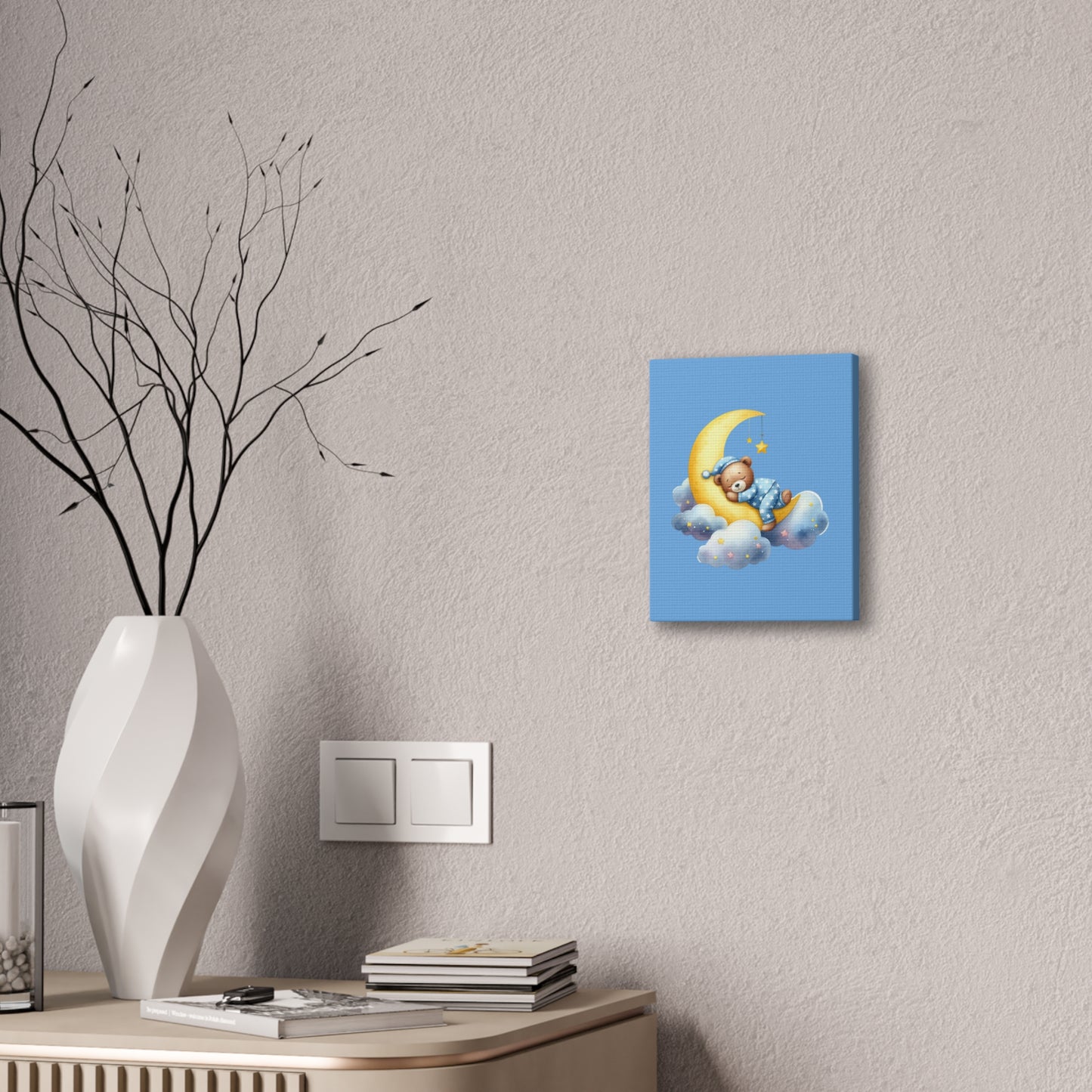 Cute Bear on Moon Canvas Art - Sweet Dreams Wall Decor for Kids' Rooms