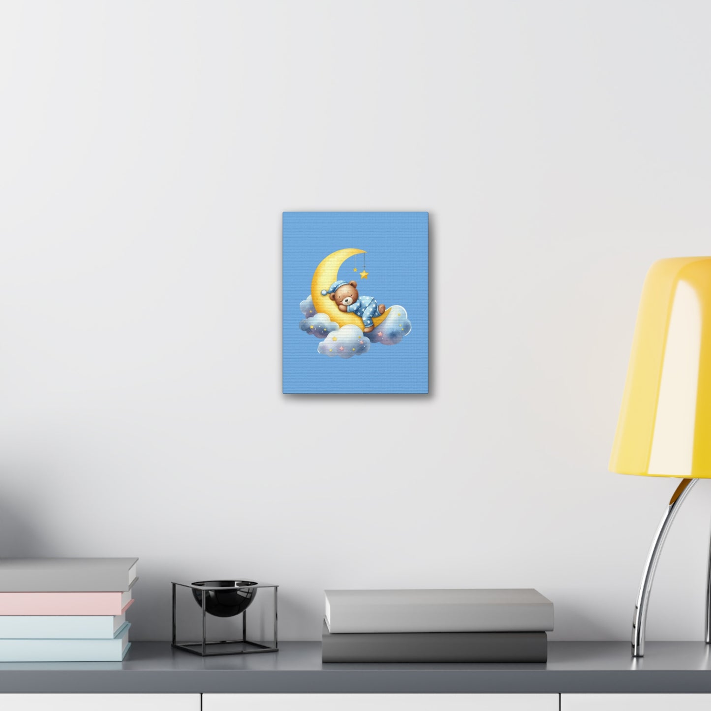 Cute Bear on Moon Canvas Art - Sweet Dreams Wall Decor for Kids' Rooms