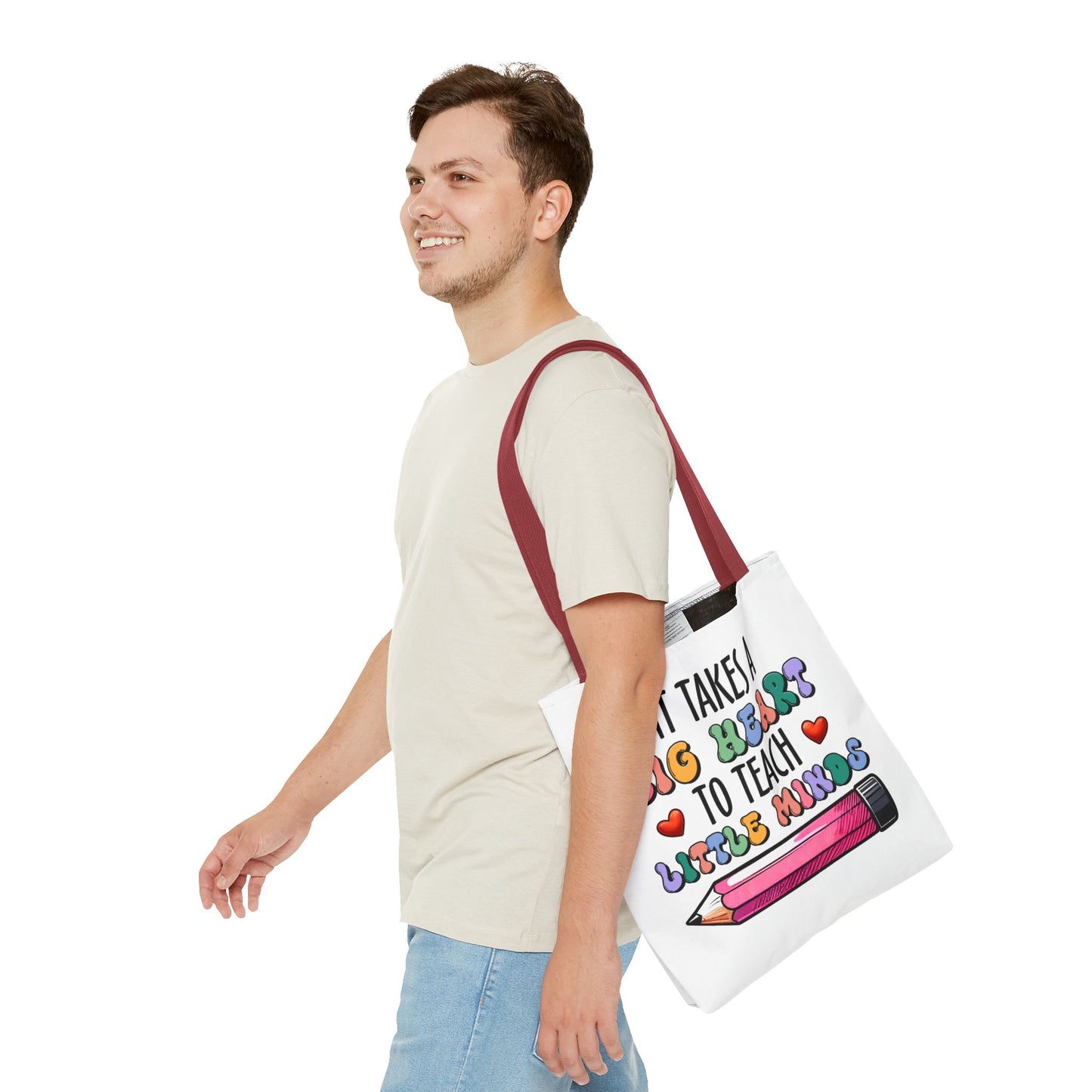 Big Heart Teacher Tote Bag - Colorful Design for Educators