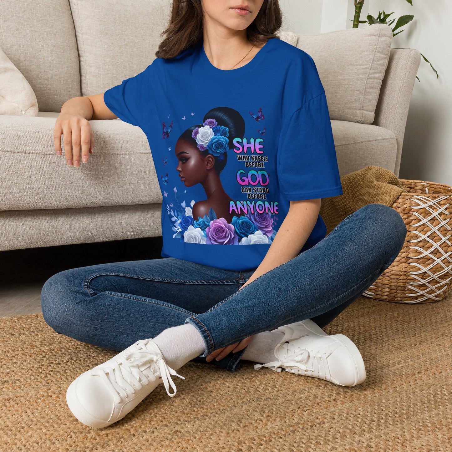She Who Kneels Before God T-Shirt — Black Girl Faith Graphic Tee