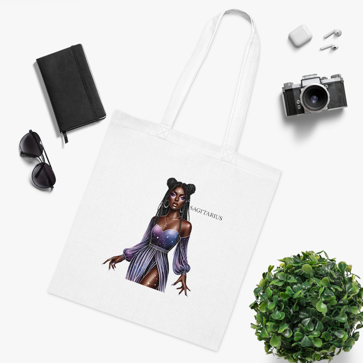 Sagittarius Zodiac Girl Cotton Tote Bag — Mystic Purple Astrology Tote