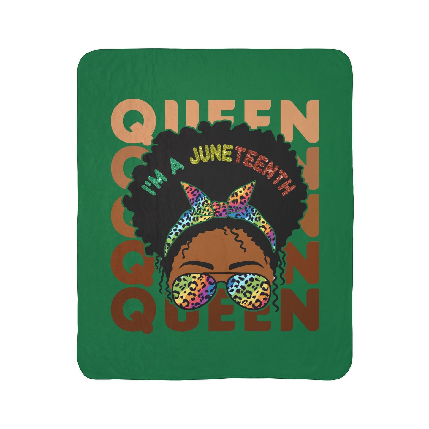 Juneteenth Queen Fleece Sherpa Blanket — "I'm A Juneteenth Queen" Afro Puff Design