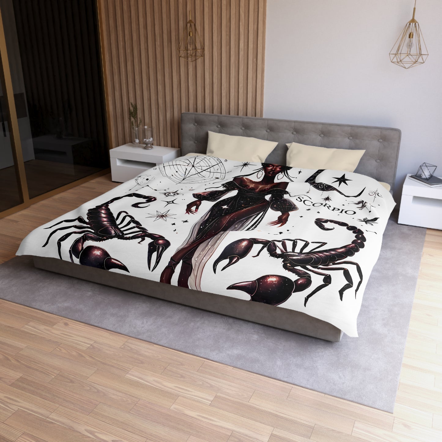 Scorpio Zodiac Duvet Cover — Celestial Scorpio Bedding with Scorpion Art