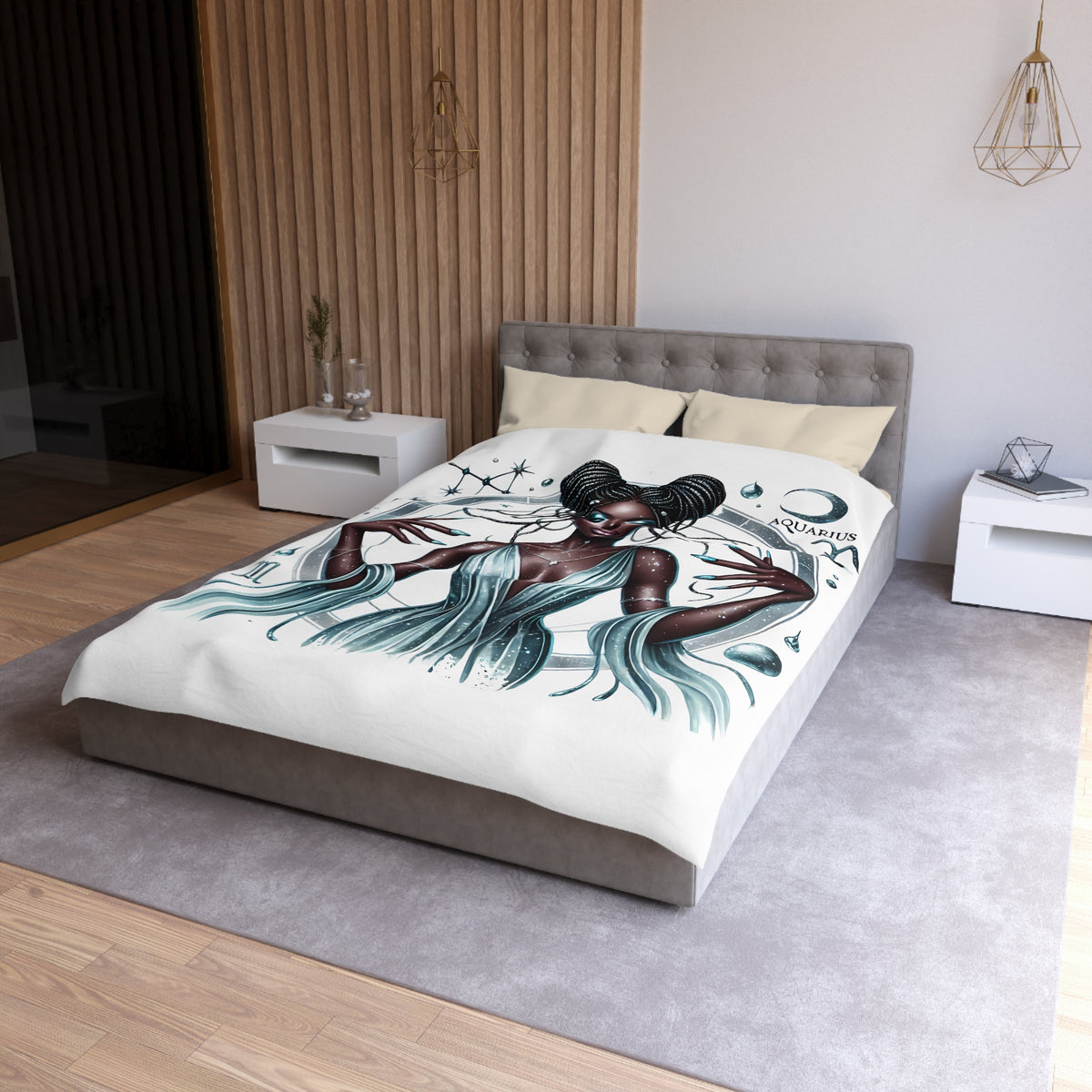 Aquarius Goddess Duvet Cover — Celestial Zodiac Bedding for Astrology Lovers