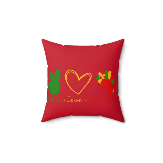 Peace Love Unity Square Pillow - Red Decorative Cushion