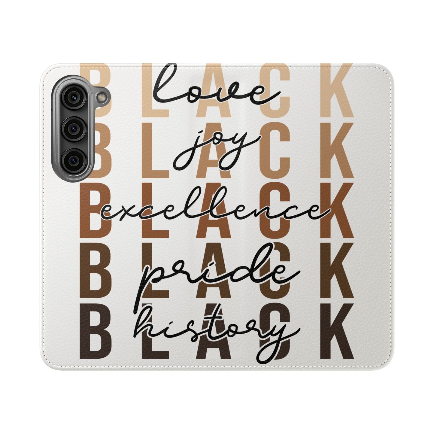 Flip Phone Case — "Black" Typography with Love, Joy, Pride & History