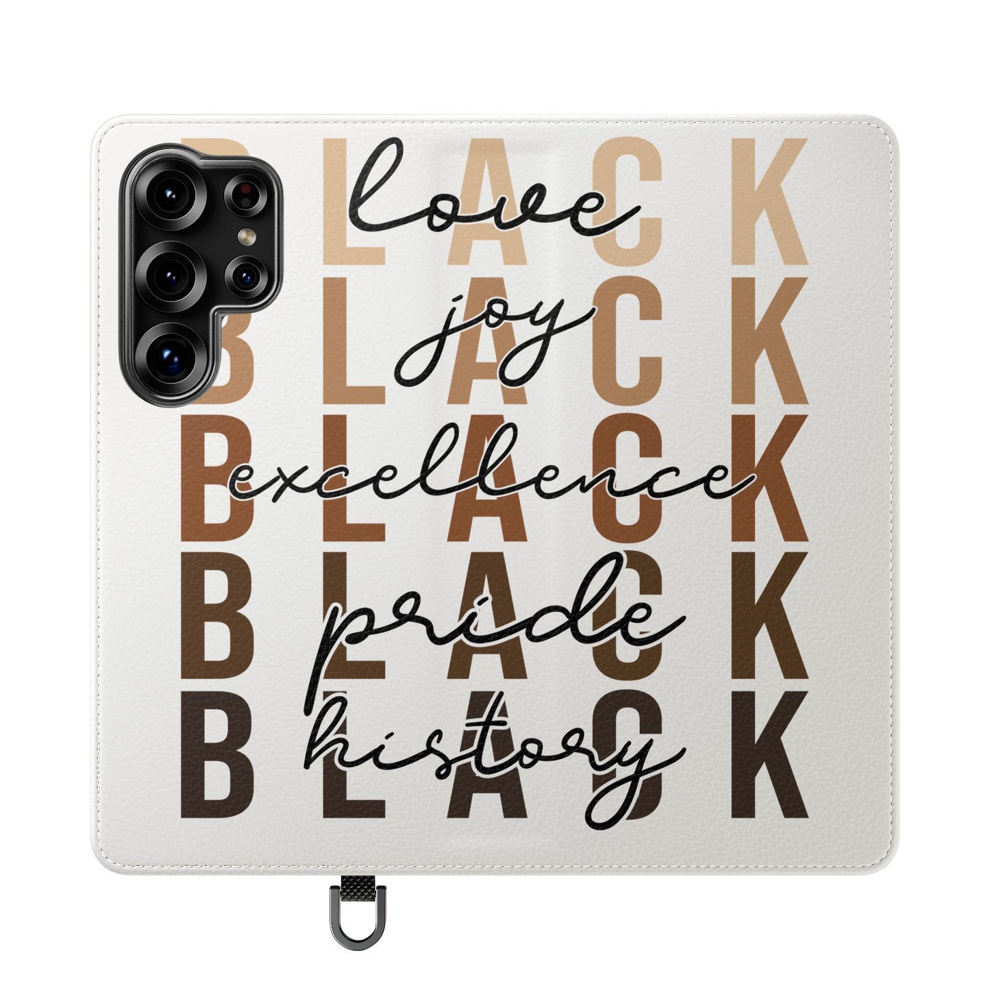 Flip Phone Case — "Black" Typography with Love, Joy, Pride & History