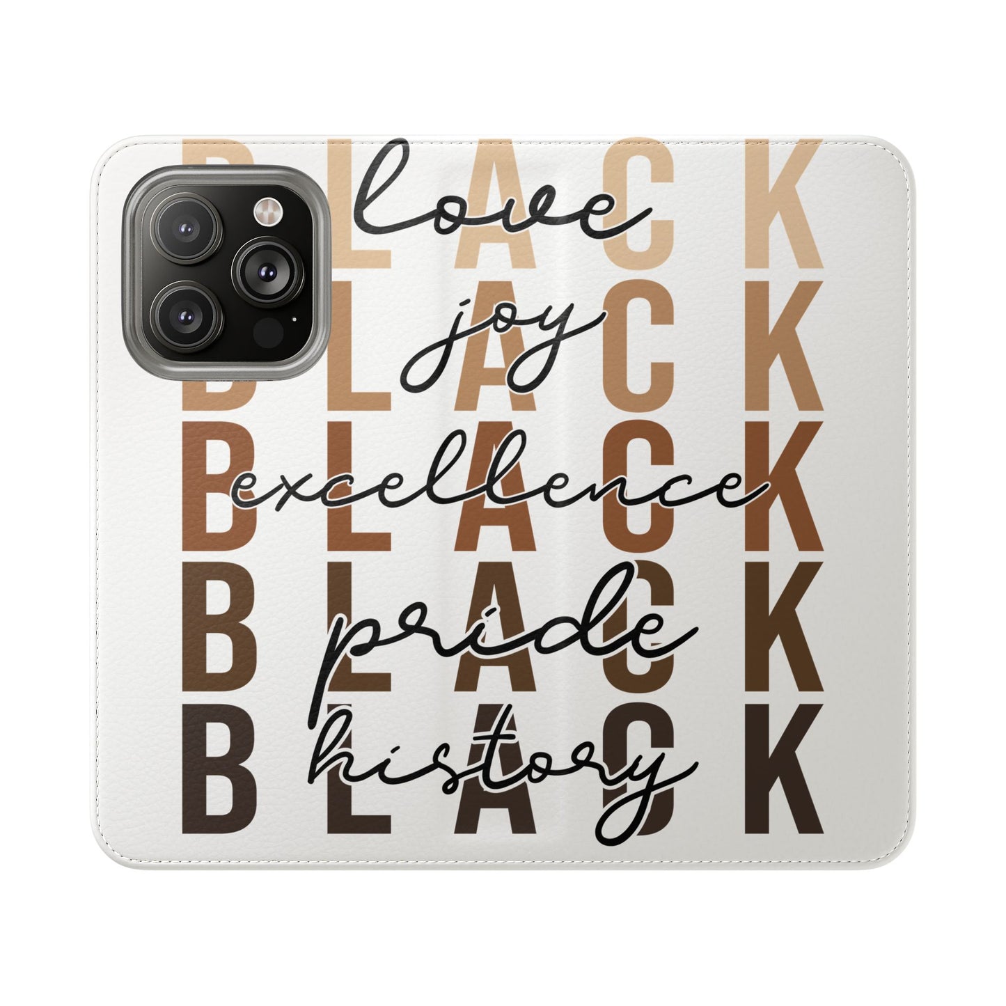 Flip Phone Case — "Black" Typography with Love, Joy, Pride & History