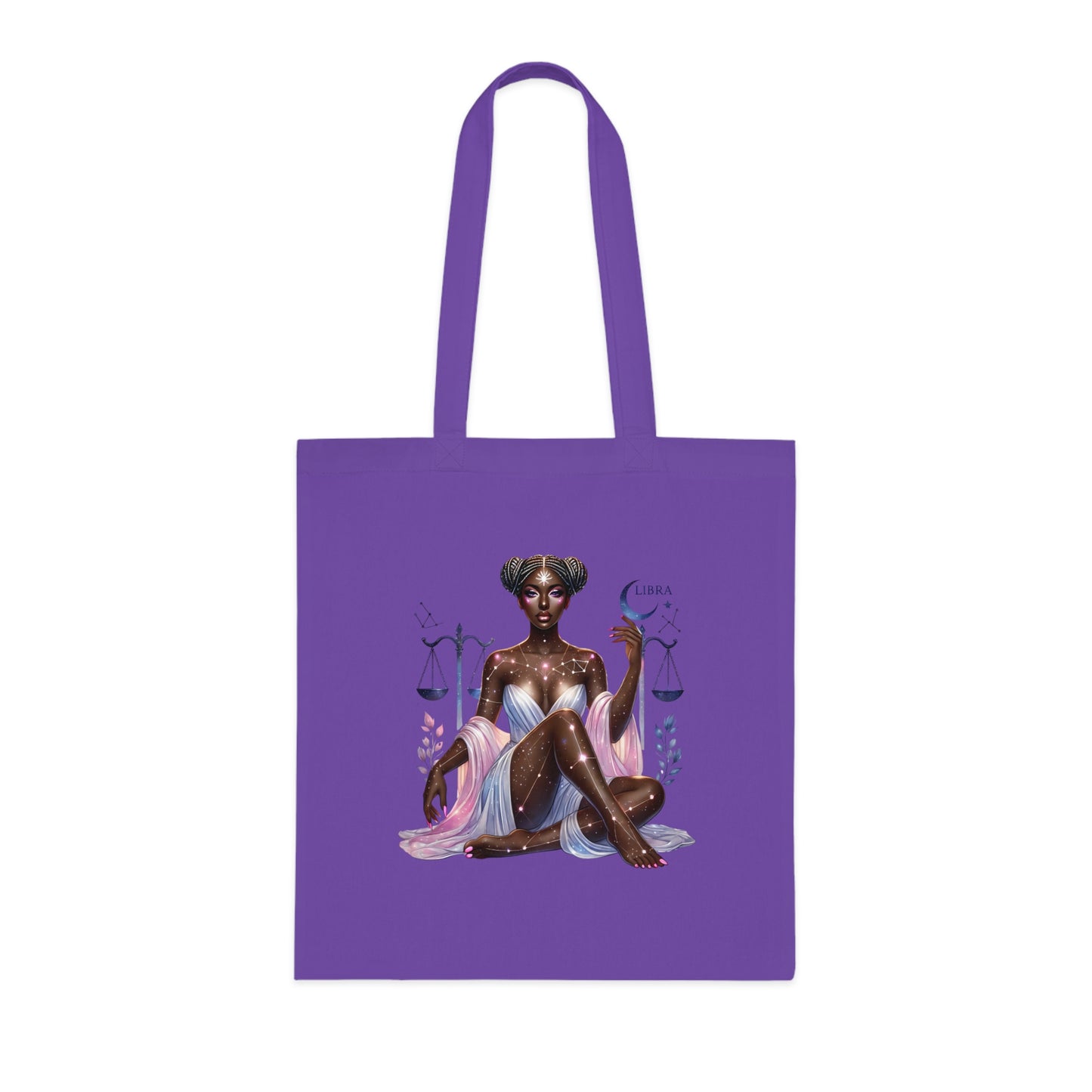 Libra Zodiac Tote Bag — Cosmic Black Woman Illustration, Astrology Gift