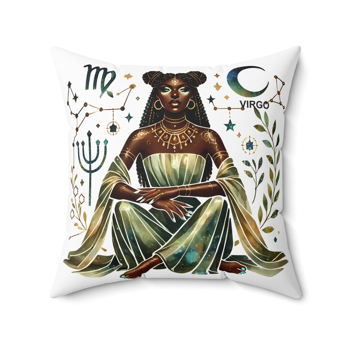 Virgo Astrology Decorative Pillow — Zodiac Black Goddess Design