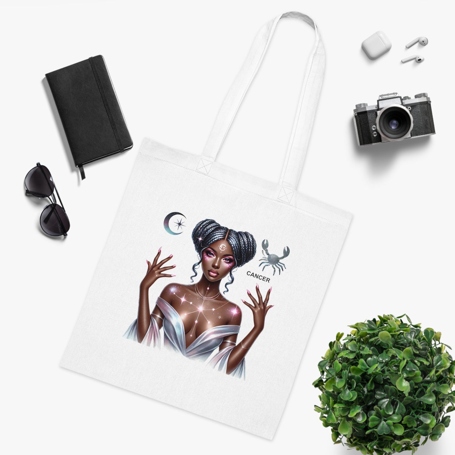 Cancer Zodiac Tote Bag — Mystic Moon Goddess Astrology Cotton Tote