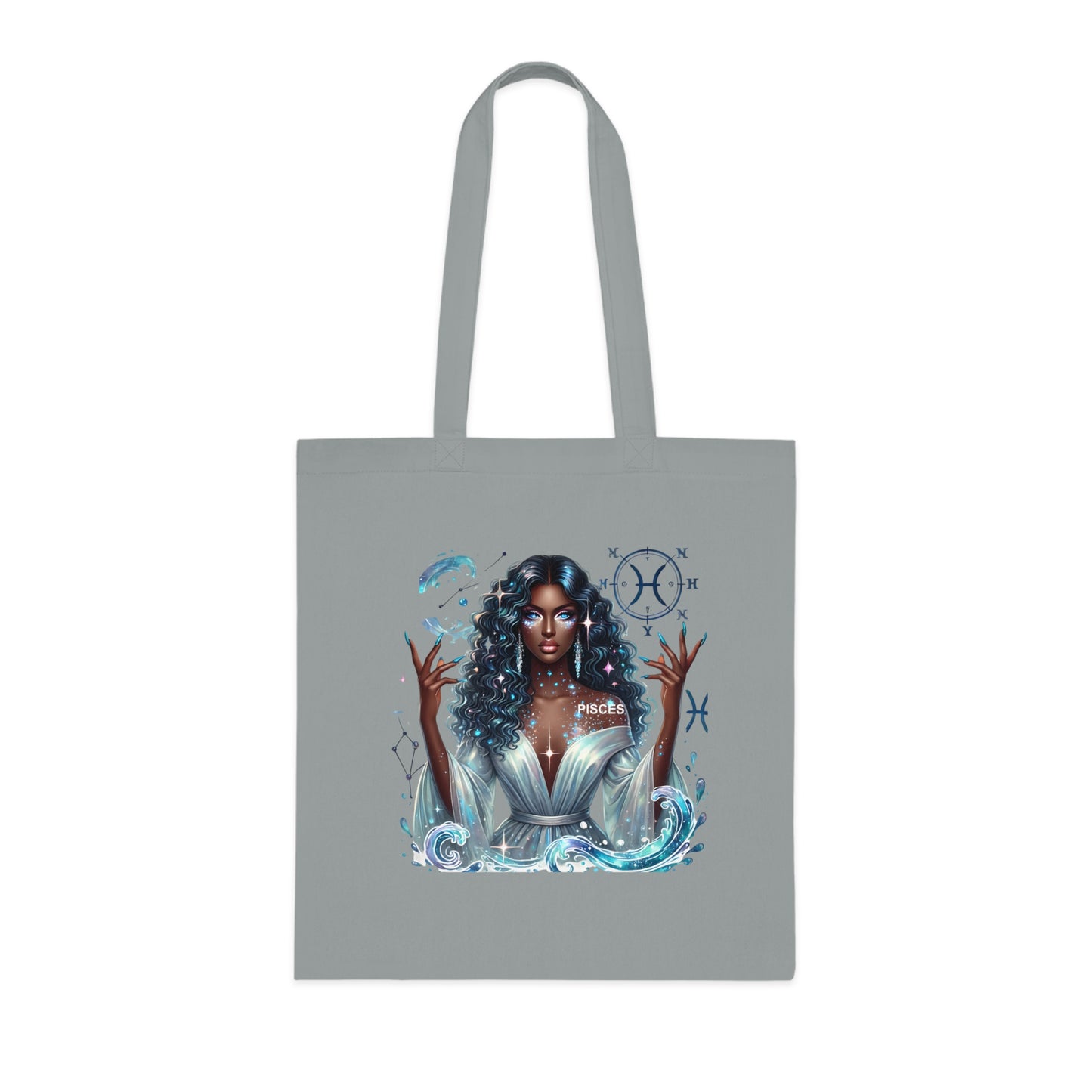 Aquarius Goddess Tote Bag — Astrology Zodiac Cotton Tote with ‘Aquarius’ Water Spirit Design