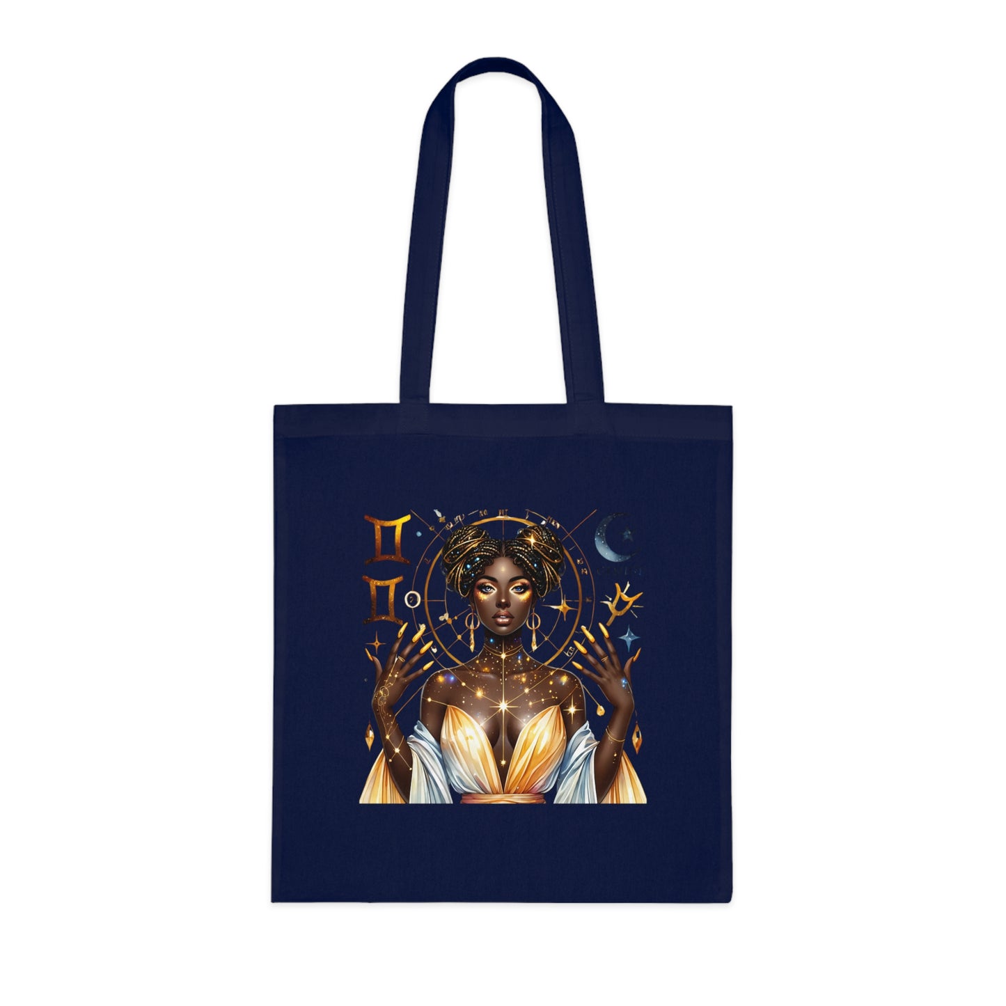 Gemini Star Goddess Cotton Tote — Astrology Zodiac Art Tote Bag