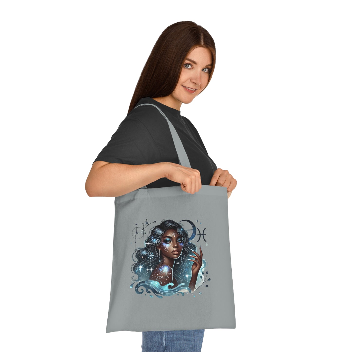 Pisces Goddess Cotton Tote — Astrological Water Sign Art Tote Bag