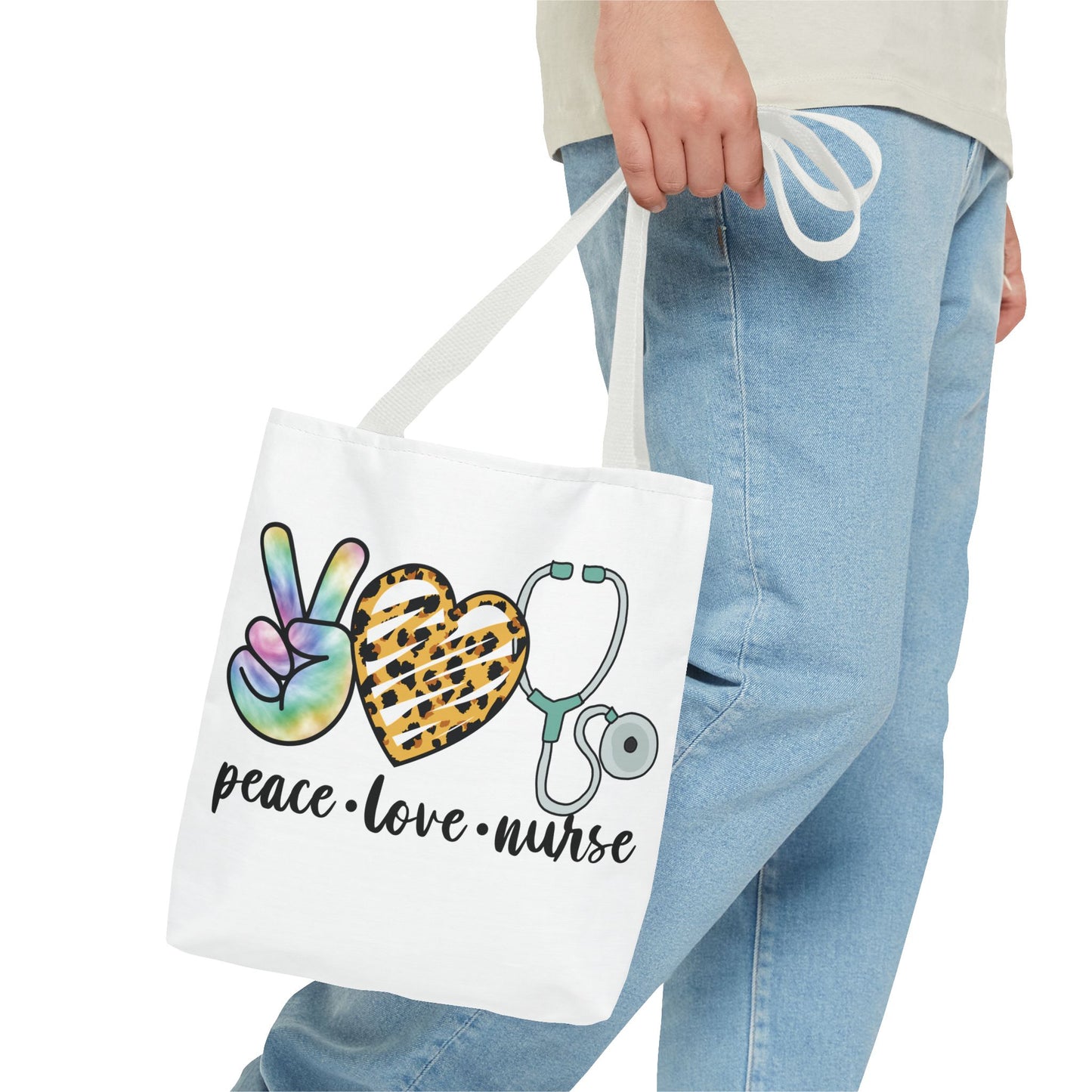 Peace Love Nurse Tote Bag — Cute Nurse Gift with Stethoscope Design