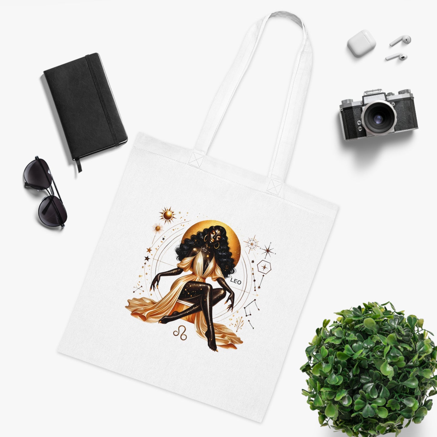 Leo Zodiac Cotton Tote — Golden Astrology Art Bag