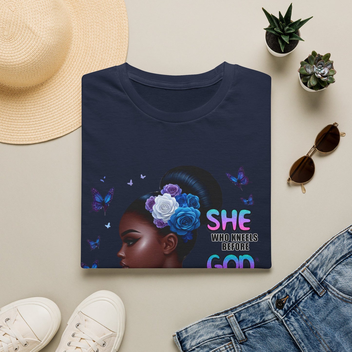 She Who Kneels Before God T-Shirt — Black Girl Faith Graphic Tee