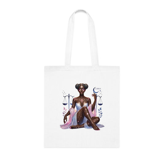 Libra Zodiac Tote Bag — Cosmic Black Woman Illustration, Astrology Gift