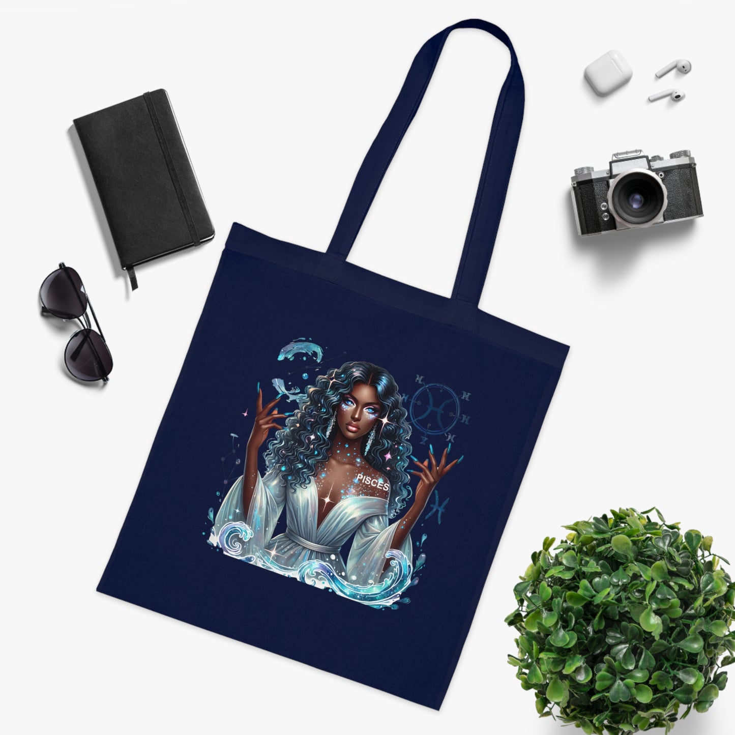 Aquarius Goddess Tote Bag — Astrology Zodiac Cotton Tote with ‘Aquarius’ Water Spirit Design