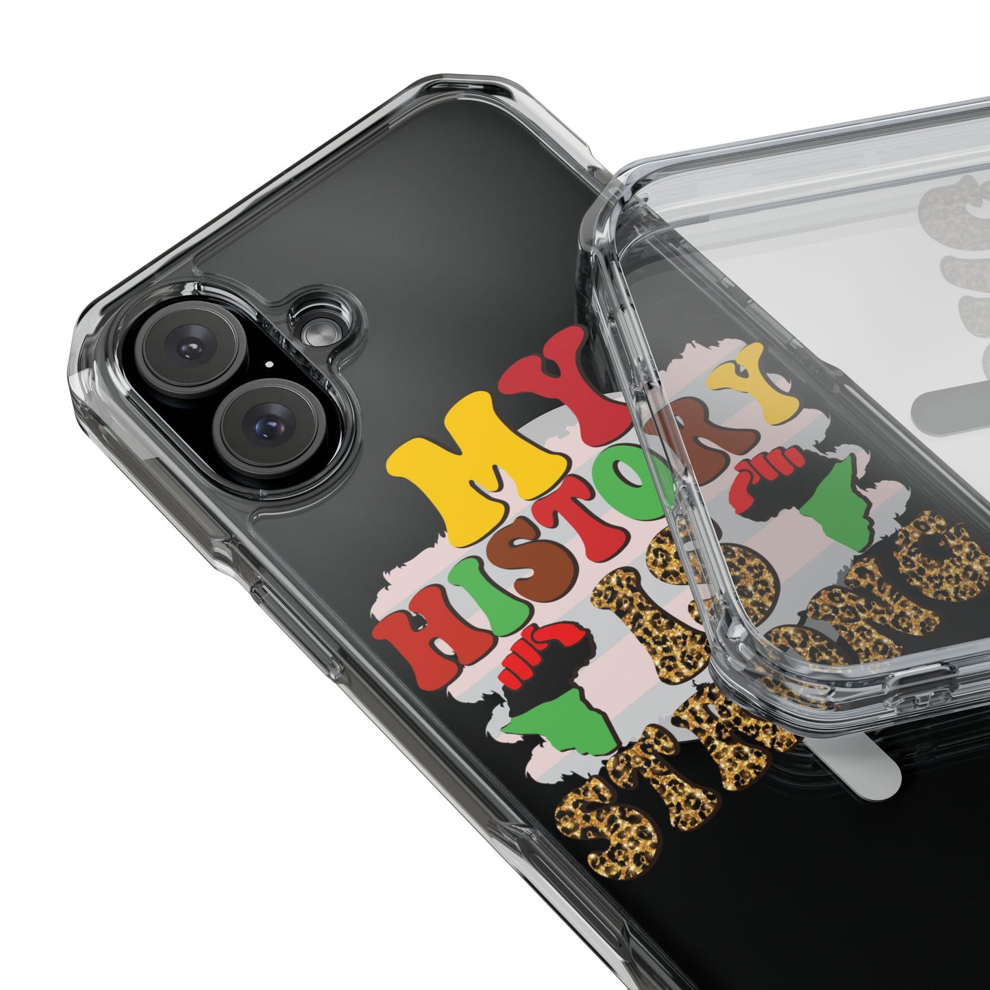 Clear Magnetic Phone Case — "My History Is Strong" Afrocentric Design