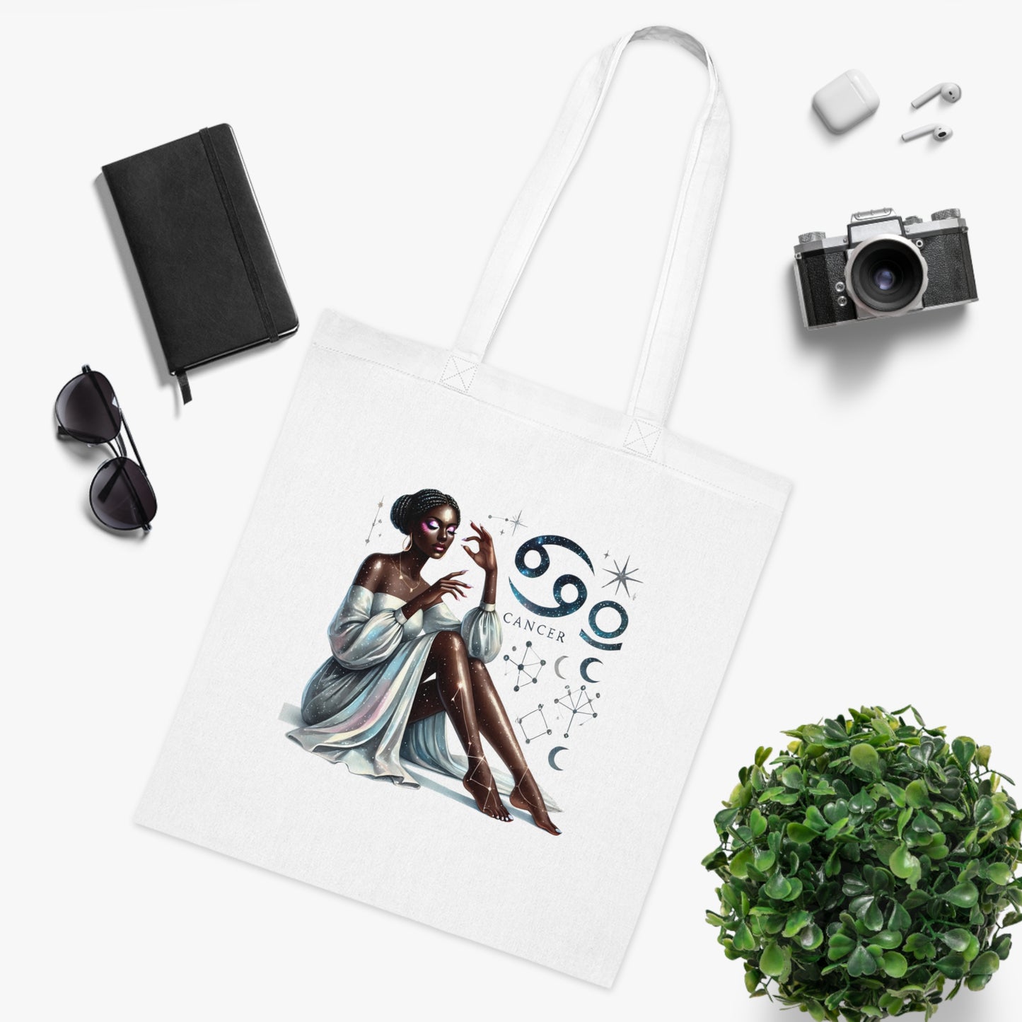 Cancer Zodiac Tote Bag — Elegant Zodiac Sign Artwork Cotton Tote