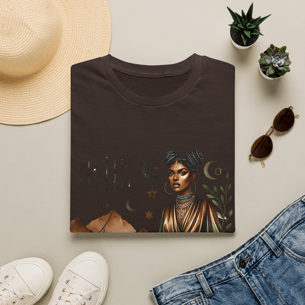 Astro Desert Woman T-Shirt — Celestial Boho Graphic Tee