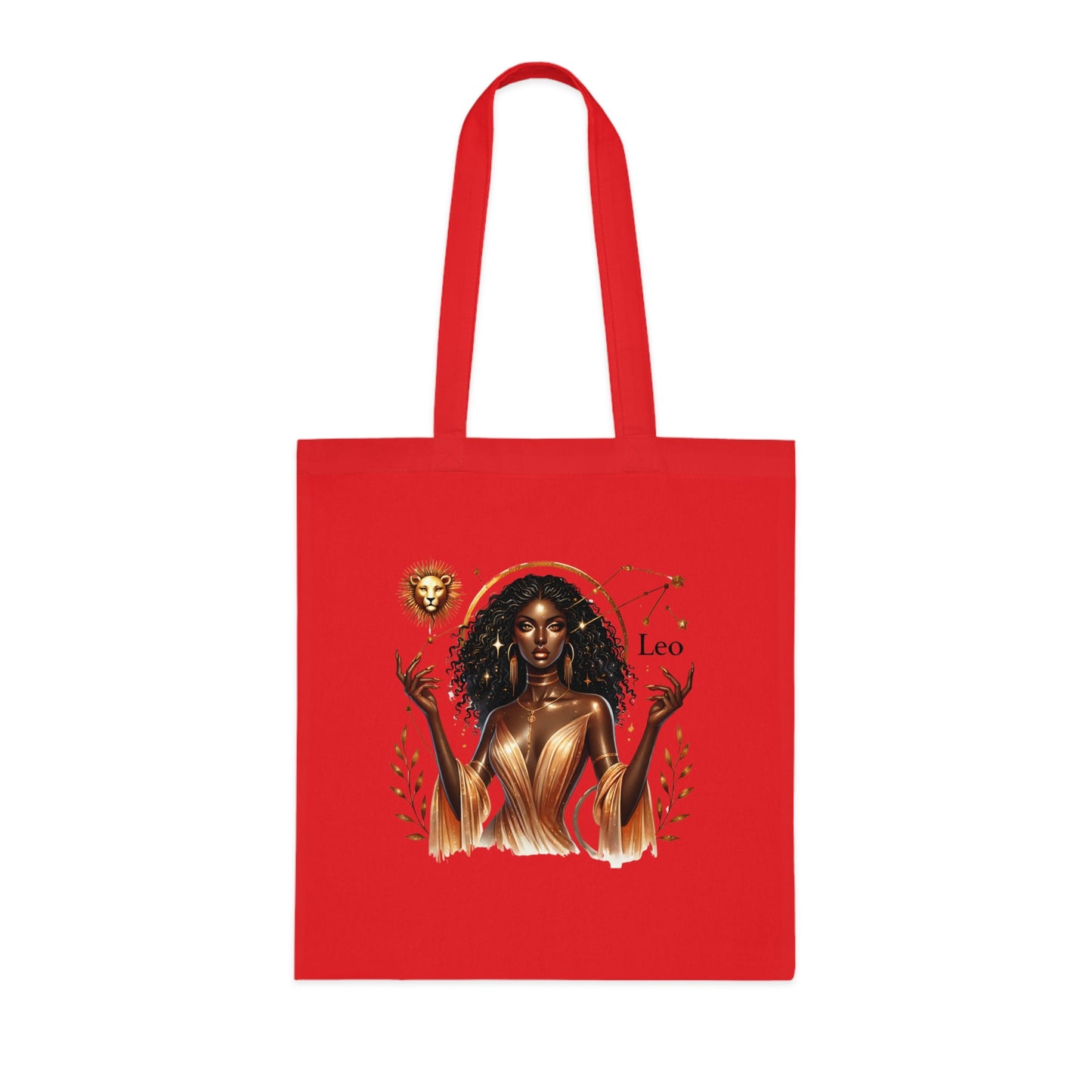 Leo Zodiac Tote Bag — Golden Black Woman Astrology Design Cotton Tote