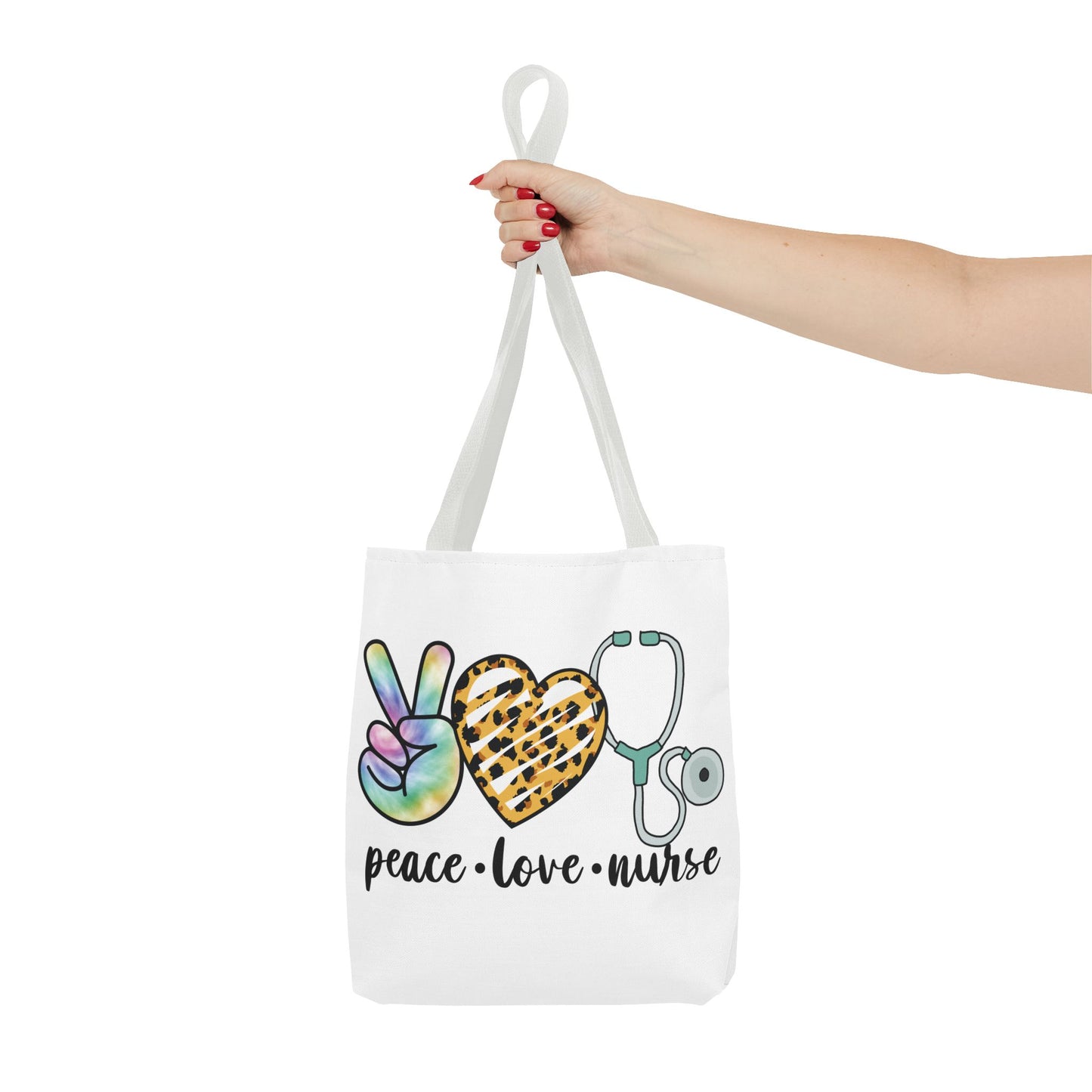 Peace Love Nurse Tote Bag — Cute Nurse Gift with Stethoscope Design
