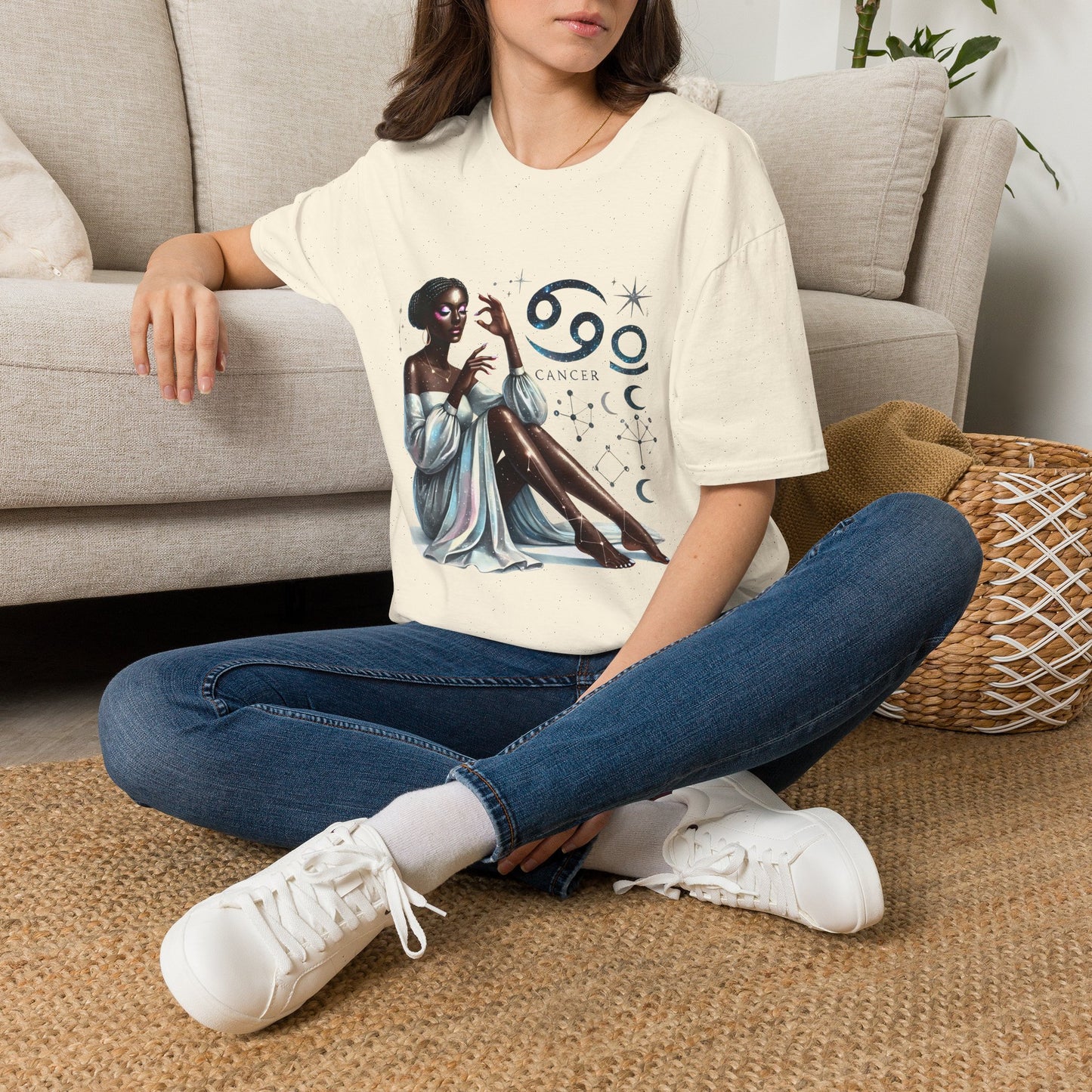 Cancer Zodiac T‑Shirt — Elegant Astrology Tee with Cancer Symbol & Celestial Art